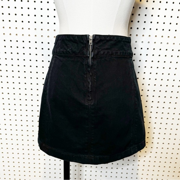 Free People | Black Denim A-Line Mini Skirt, High Waist, Back Zip Entry Sz. 2 - Picture 5 of 8